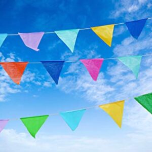 Colorful 115 ft long 70 Carnival Flag Triangle pennant banner garland. 5 Pack,Plastic for fiesta party, circus decorations supplies multicolor, Car dealer business Grand opening welcome advertising de