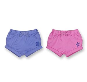 lamaze baby girls’ super combed natural cotton athletic style shorts, 2 pack, purple/pink, 18 months