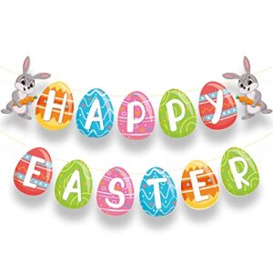 happy easter banner garland easter banner paper easter bunnies egg sign for party decorations supplies home decor for mantle fireplace…