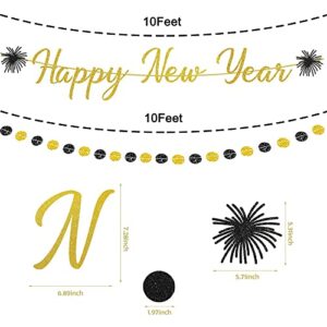 Rwu Glitter Happy New Year Banner No DIY 2022 New Year Banner party Decoration Supplies Glitter Fireworks for New Years Eve Party Supplies 2022 Happy New Year Sign