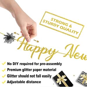 Rwu Glitter Happy New Year Banner No DIY 2022 New Year Banner party Decoration Supplies Glitter Fireworks for New Years Eve Party Supplies 2022 Happy New Year Sign