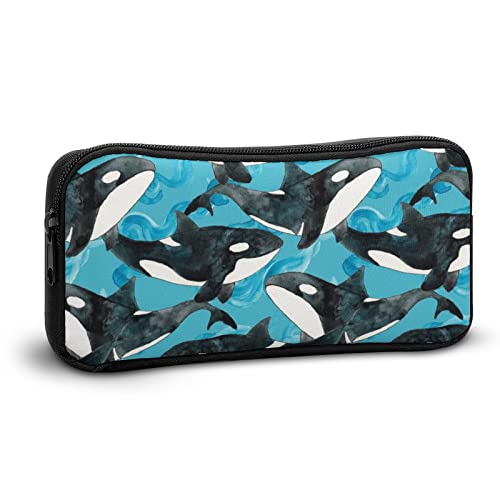 Watercolor Orcas Pencil Case Makeup Bag Big Capacity Pouch Organizer for Office College