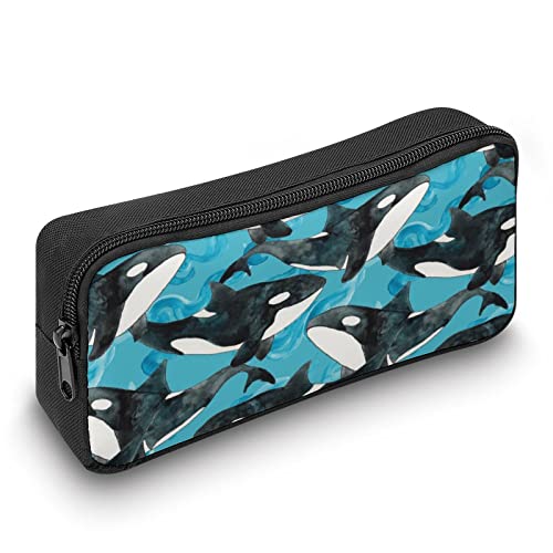 Watercolor Orcas Pencil Case Makeup Bag Big Capacity Pouch Organizer for Office College