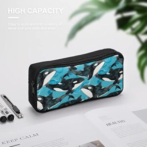 Watercolor Orcas Pencil Case Makeup Bag Big Capacity Pouch Organizer for Office College