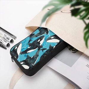 Watercolor Orcas Pencil Case Makeup Bag Big Capacity Pouch Organizer for Office College