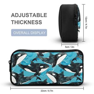 Watercolor Orcas Pencil Case Makeup Bag Big Capacity Pouch Organizer for Office College