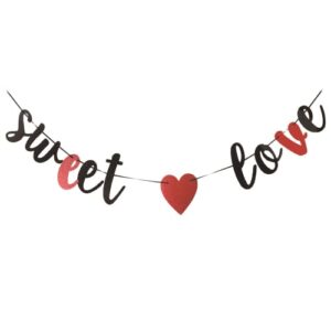 Sweet love Banner - Love is Sweet banner black Glitter & Red Glitter Heart Cardstock Paper Perfect Decoration for Valentine's Day Party/ Engagement / Wedding Anniversary Bridal Shower Decoration