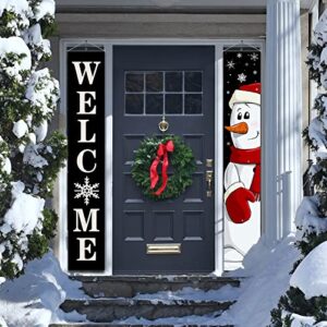 Christmas Porch Sign Banner Winter Welcome Front Porch Banner Merry Christmas Snowman Santa Claus Door Banner for Xmas Holiday Front Door Wall Hanging Decorations Supplies Indoor Outdoor (Snowman)