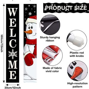 Christmas Porch Sign Banner Winter Welcome Front Porch Banner Merry Christmas Snowman Santa Claus Door Banner for Xmas Holiday Front Door Wall Hanging Decorations Supplies Indoor Outdoor (Snowman)