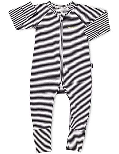 Bonds Baby Wondersuit 2 Way Zipper Sleep/Play Fold Over Feet/Cuffs Footies (6-12 Months, Dark Grey Stripes)