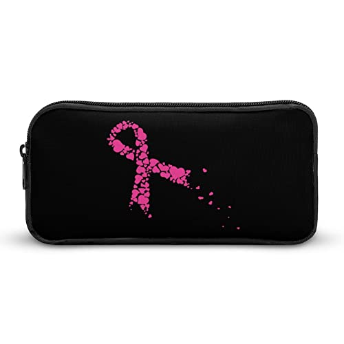 Pink Ribbon Hearts Pencil Case Makeup Bag Big Capacity Pouch Organizer for Office College