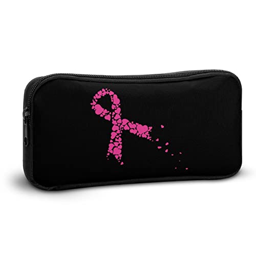 Pink Ribbon Hearts Pencil Case Makeup Bag Big Capacity Pouch Organizer for Office College