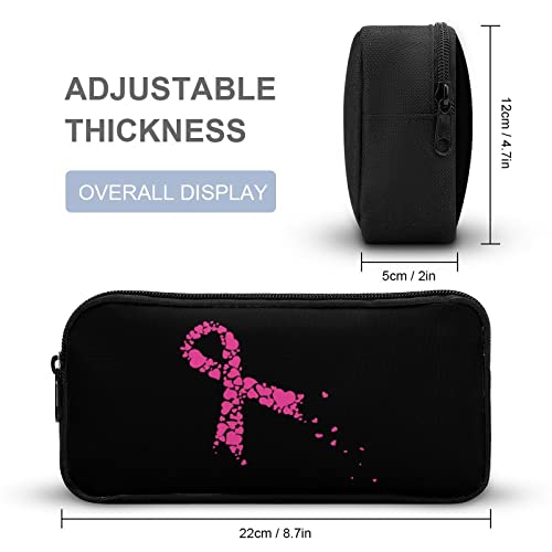 Pink Ribbon Hearts Pencil Case Makeup Bag Big Capacity Pouch Organizer for Office College