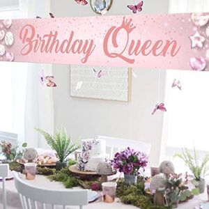 Pink Birthday Queen Large Banner Sign, Happy Birthday Party Decorations Supplies For Women, Birthday Gifts for Women Outside Outdoor Decor