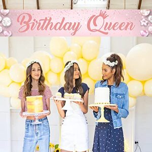 Pink Birthday Queen Large Banner Sign, Happy Birthday Party Decorations Supplies For Women, Birthday Gifts for Women Outside Outdoor Decor