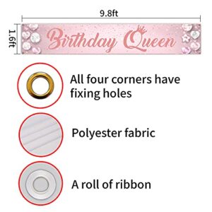 Pink Birthday Queen Large Banner Sign, Happy Birthday Party Decorations Supplies For Women, Birthday Gifts for Women Outside Outdoor Decor