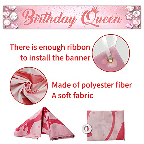 Pink Birthday Queen Large Banner Sign, Happy Birthday Party Decorations Supplies For Women, Birthday Gifts for Women Outside Outdoor Decor