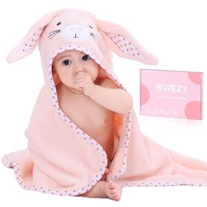 tbezy baby hooded towel with unique animal design ultra soft thick cotton bath towel for newborn (bunny)