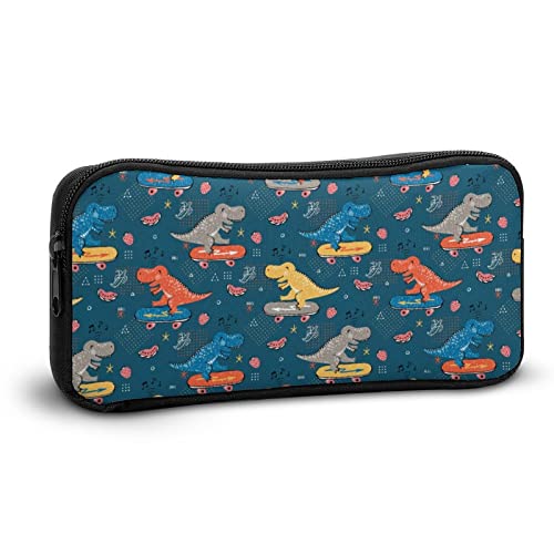 Doodle Dinosaur Skater Pencil Case Makeup Bag Big Capacity Pouch Organizer for Office College