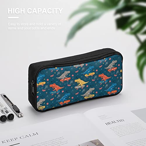 Doodle Dinosaur Skater Pencil Case Makeup Bag Big Capacity Pouch Organizer for Office College