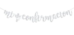 mi confirmación banner, holy confirmation decorations, wedding, bridal shower, god bless, baptism party decorations silver glitter