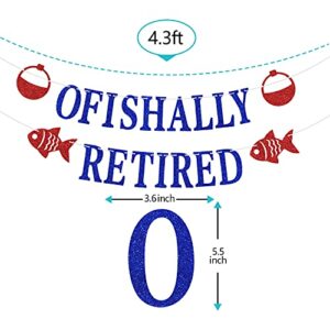 Ofishally Retired Banner with Fish Bobber Decor for Happy Retirement Party Decorations, Fishing Themed Retirement Party Decoration, Gone Fishing Themed Party Decoration Supply Blue Red Glitter.