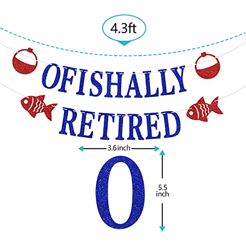Ofishally Retired Banner with Fish Bobber Decor for Happy Retirement Party Decorations, Fishing Themed Retirement Party Decoration, Gone Fishing Themed Party Decoration Supply Blue Red Glitter.