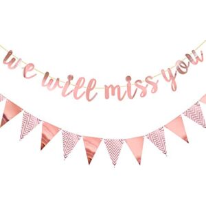 mannli elicola we will miss you banner rose gold glitter banner bunting photo props backdrop for retirement farewell going away missu-wg 0