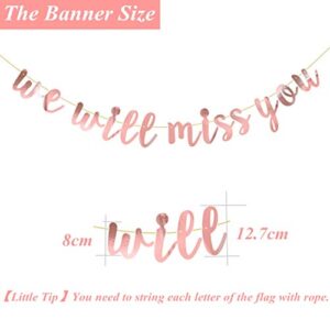 Mannli Elicola We Will Miss You Banner Rose Gold Glitter Banner Bunting Photo Props Backdrop for Retirement Farewell Going Away MISSU-WG 0