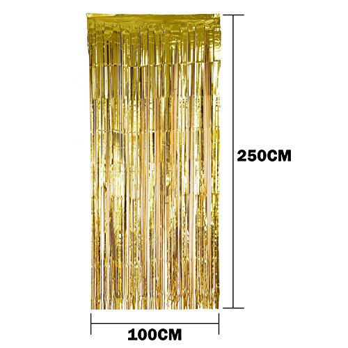 Sumind 4 Pack Foil Curtains Metallic Fringe Curtains Shimmer Curtain for Birthday Wedding Party Christmas Decorations (Gold and Black)