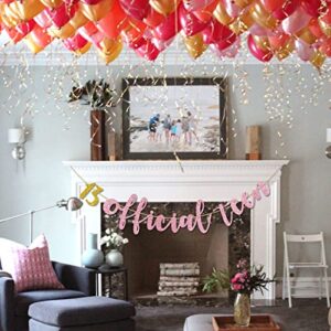 Halawawa Pink Glitter 13 Official Teen Banner - Happy 13th Birthday Party Decoration Banner for 13th Boys Girls - 13 Years Old Teenager Birthday Party Decors Photo Booth Props