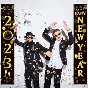 Large 2023 Happy New Year Door Banner New Year Porch Banner Signs Happy New Year Hanging Decorations for New Years Eve Party Supplies 2023 NYE Party Decorations