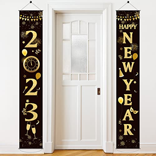 Large 2023 Happy New Year Door Banner New Year Porch Banner Signs Happy New Year Hanging Decorations for New Years Eve Party Supplies 2023 NYE Party Decorations