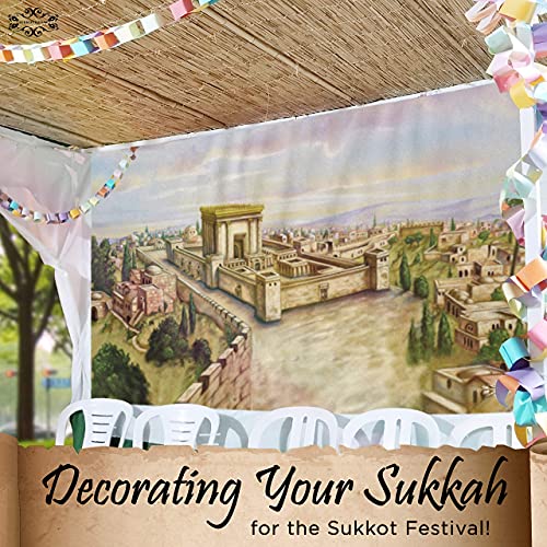 SUKKOT HADAR Sukkah Decoration: 4.7X10 Foot Vibrant Jewish Hanging Nylon Fabric Canvas Wall Banner, Hiddur Mitzvah Artwork with Bag (Temple Fabric)