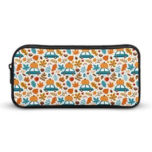 Autumn Pumpkins and Cars Pencil Case Makeup Bag Big Capacity Pouch Organizer for Office College