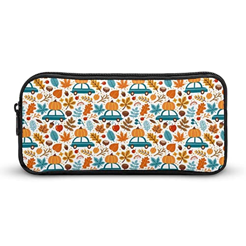 Autumn Pumpkins and Cars Pencil Case Makeup Bag Big Capacity Pouch Organizer for Office College