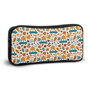 Autumn Pumpkins and Cars Pencil Case Makeup Bag Big Capacity Pouch Organizer for Office College