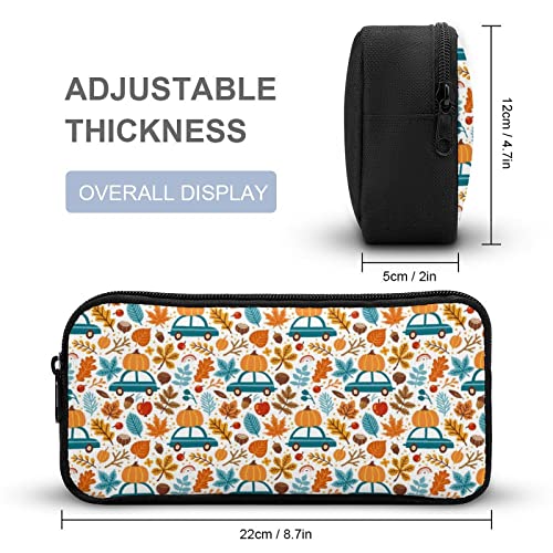 Autumn Pumpkins and Cars Pencil Case Makeup Bag Big Capacity Pouch Organizer for Office College