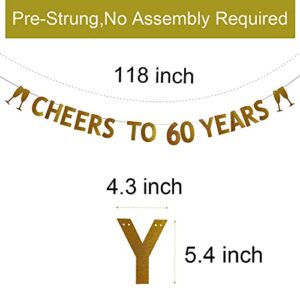 CHEERS TO 60 YEARS Banner for 60th Birthday/Wedding Anniversary Party Decorations Pre-strung No Assembly Required Gold Glitter Paper Garlands Banner Backdrops Letters Gold Betteryanzi