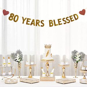 Betteryanzi Gold 80 Years Blessed Banner,Pre-strung,80th Birthday/Wedding Anniversary Party Decorations Supplies,Gold Glitter Paper Garlands Backdrops,Letters Gold 80 YEARS BLESSED