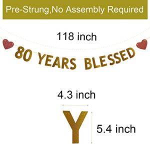 Betteryanzi Gold 80 Years Blessed Banner,Pre-strung,80th Birthday/Wedding Anniversary Party Decorations Supplies,Gold Glitter Paper Garlands Backdrops,Letters Gold 80 YEARS BLESSED