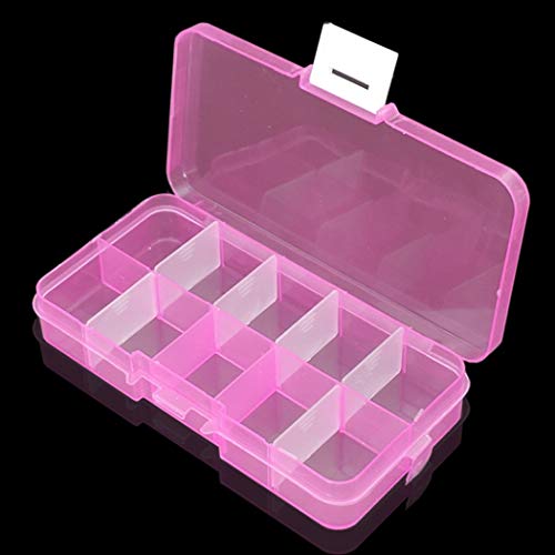 Balsar 10 Grids Plastic Organizer Box Storage Container Jewelry Box with Adjustable Dividers for Beads Art DIY Crafts Jewelry Fishing Tackles,Pink