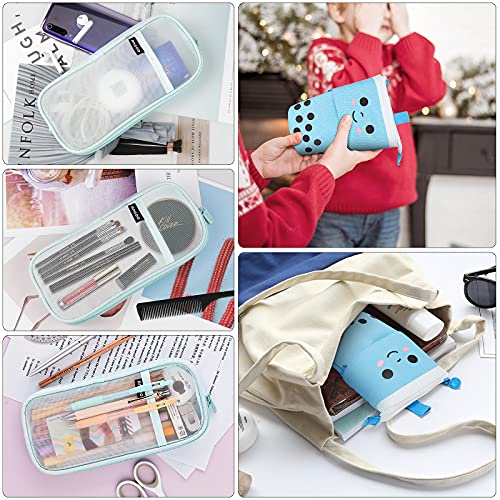 Cute Pencil Case Telescopic Holder Stationery Case with Grid Mesh Pencil Holder, Pop Up Pencil Pouch Standing Pen Holder Makeup Office Bag Organizer School Box for Girls Students Women Adults