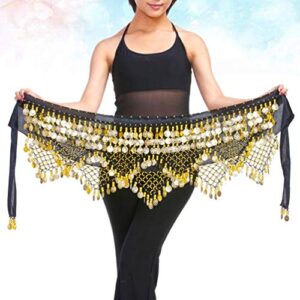 ARTIBETTER Bellydance Hip Scarf with Gold Coins Skirts Wrap Belly Dancing Hip Scarf for Zumba Yoga Class (Black, Free Size)