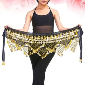 ARTIBETTER Bellydance Hip Scarf with Gold Coins Skirts Wrap Belly Dancing Hip Scarf for Zumba Yoga Class (Black, Free Size)