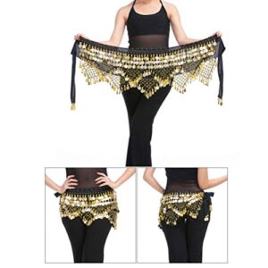 ARTIBETTER Bellydance Hip Scarf with Gold Coins Skirts Wrap Belly Dancing Hip Scarf for Zumba Yoga Class (Black, Free Size)