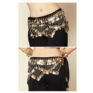 ARTIBETTER Bellydance Hip Scarf with Gold Coins Skirts Wrap Belly Dancing Hip Scarf for Zumba Yoga Class (Black, Free Size)