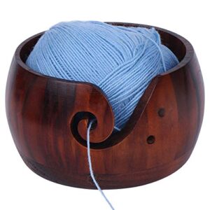 wooden yarn bowl crochet yarn storage bowl with holes knitting storage tool, for storing yarn knitting tools