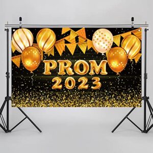 black and gold prom 2023 backdrop for photography prom 2023 banner graduation party banner prom 2023 decorations and supplies for home party-71×43”