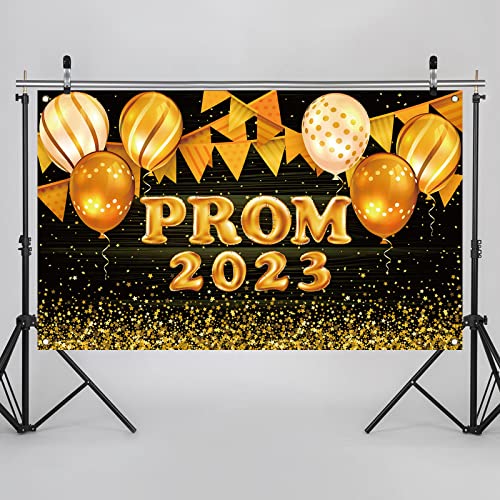 Black and Gold Prom 2023 Backdrop for Photography Prom 2023 Banner Graduation Party Banner Prom 2023 Decorations and Supplies for Home Party-71×43''